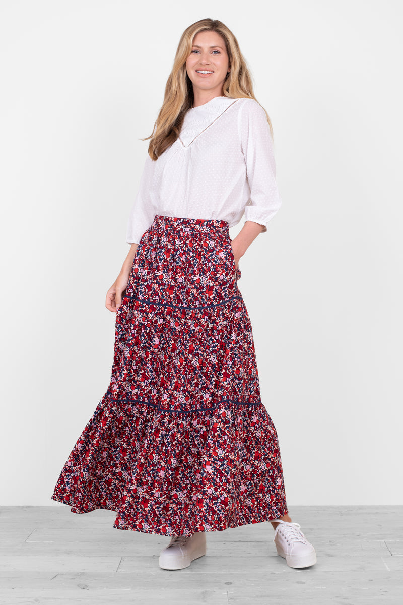 Mixed Berry Floral Maxi Skirt