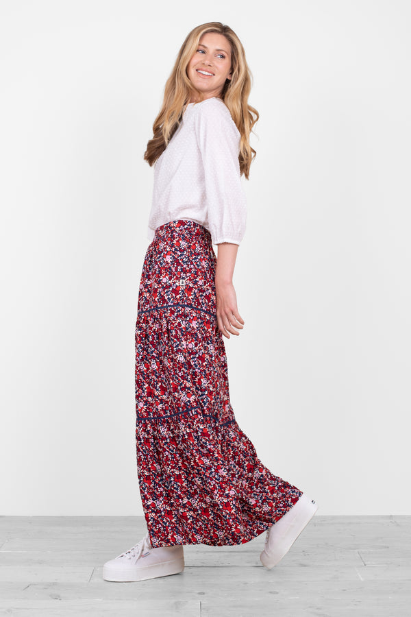 Mixed Berry Floral Maxi Skirt