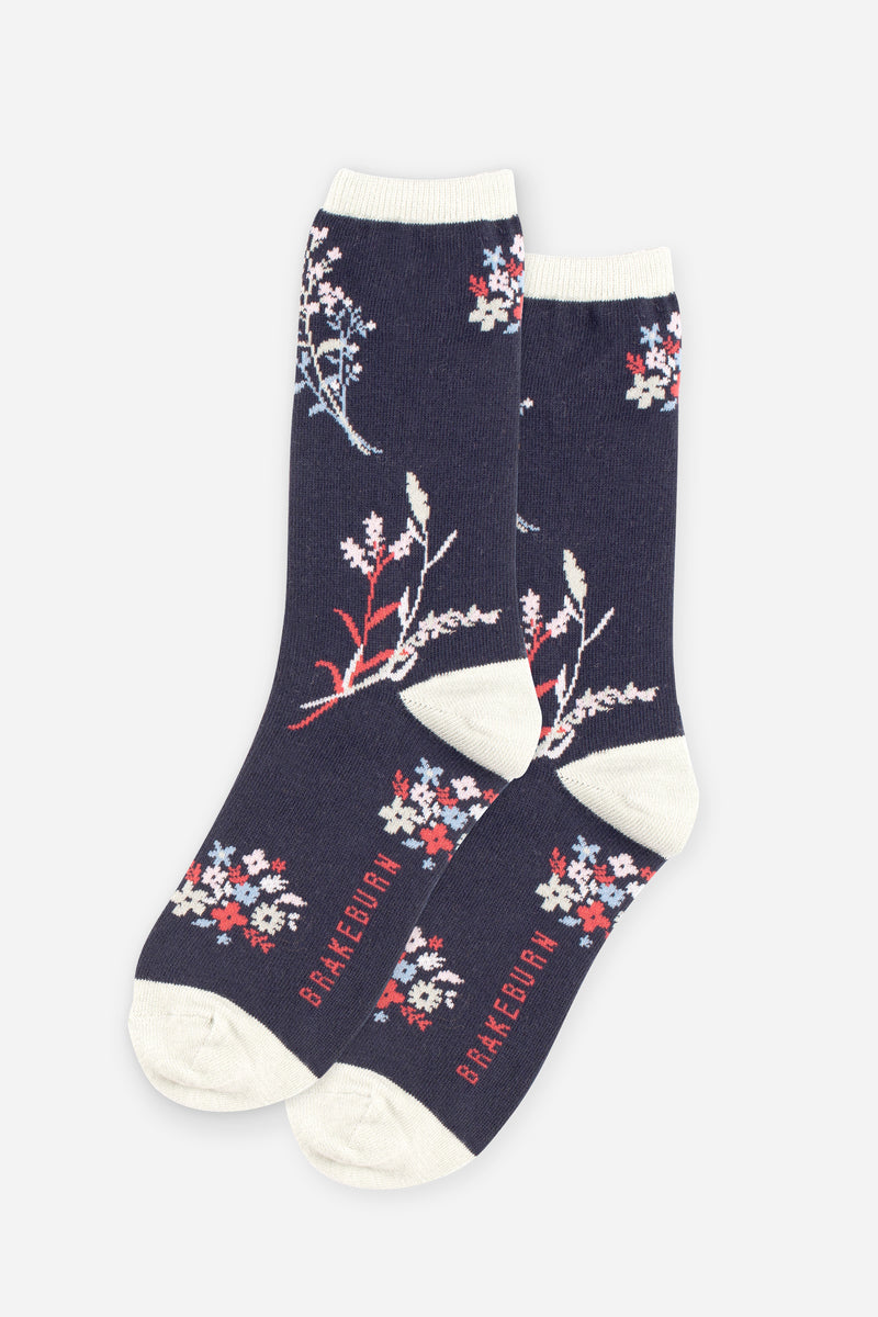 Women's Navy Floral Socks 3 Pack