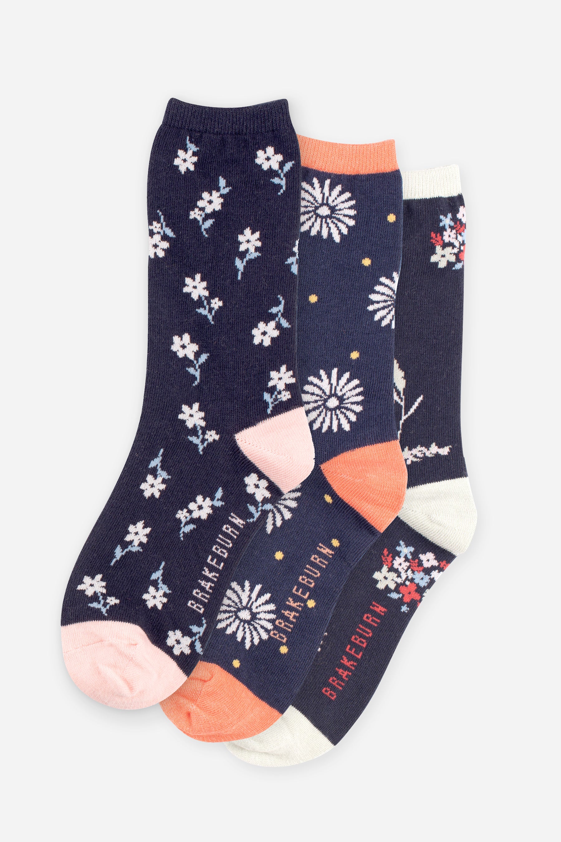 Women&#39;s Navy Floral Socks 3 Pack