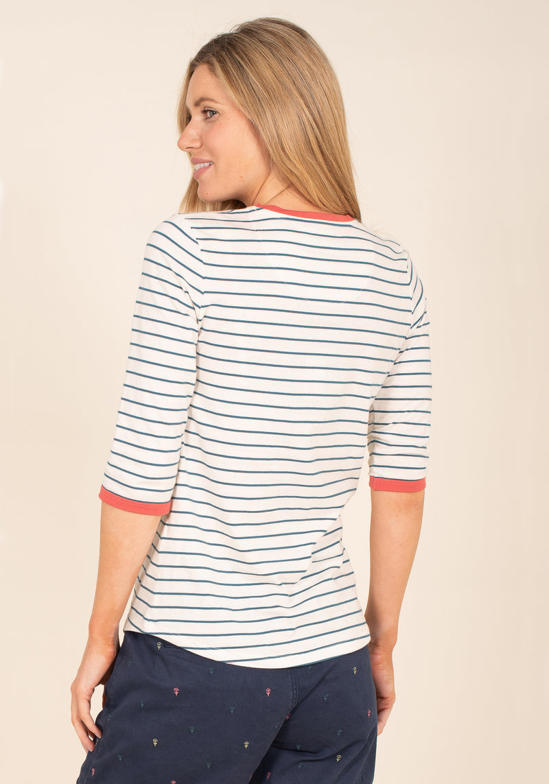 Organic Cotton Stripe 3/4 Sleeve T-Shirt