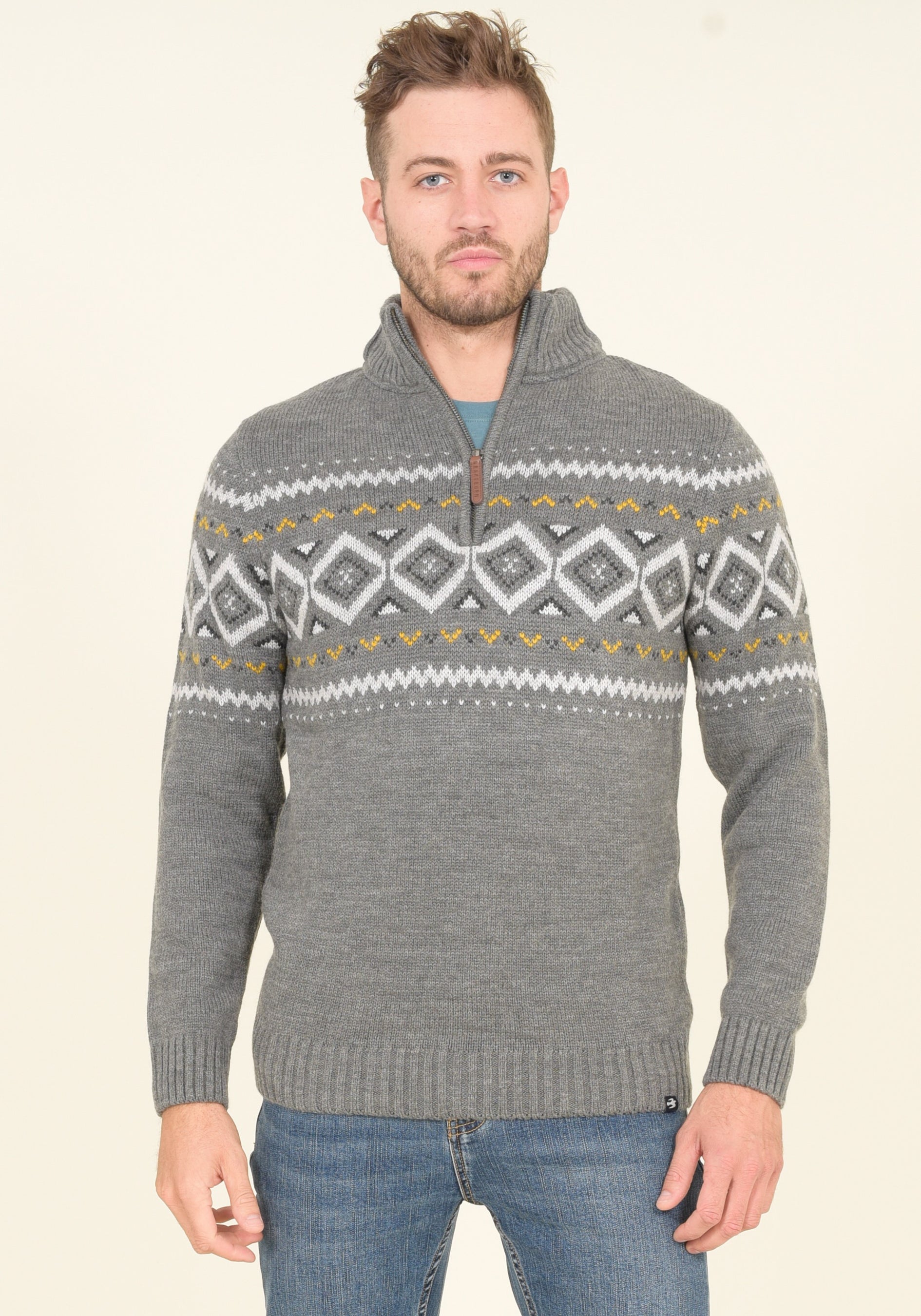 1/4 Zip Fairisle  Jumper Mens