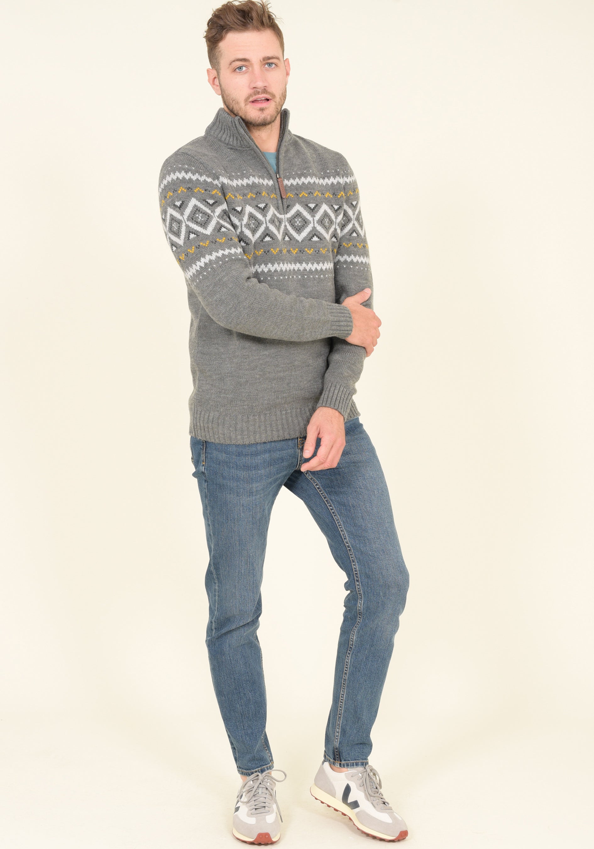 1/4 Zip Fairisle  Jumper Mens