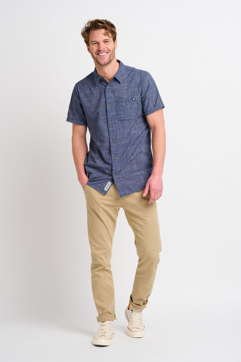 Navy Slub Checked Shirt