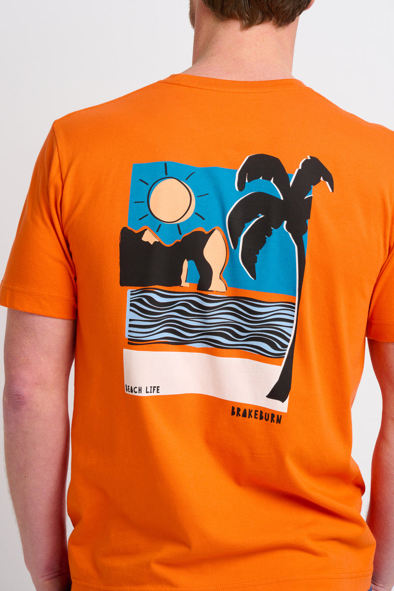 Landscape Lino Men's Orange Tee | Brakeburn