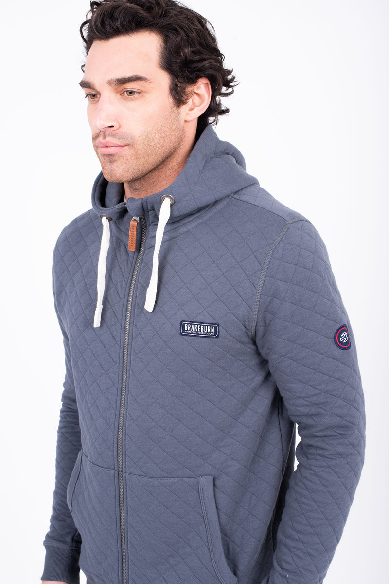 Quilted Zip Thru Grey Men's Hoodie