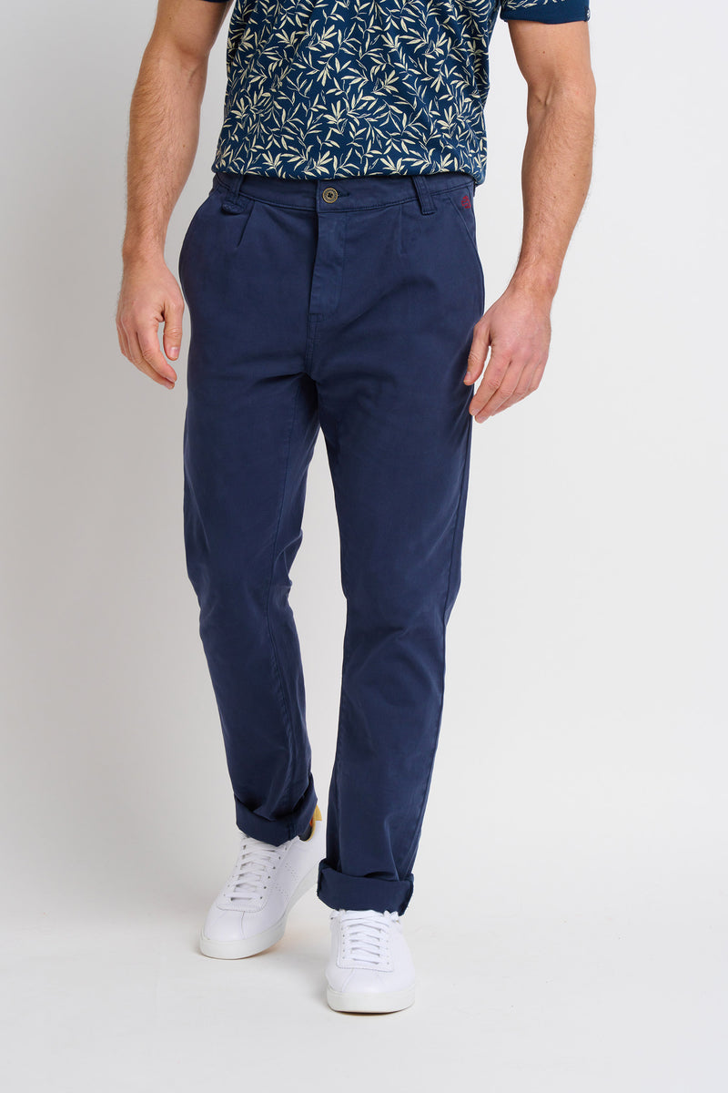 Navy Pleat Front Chinos