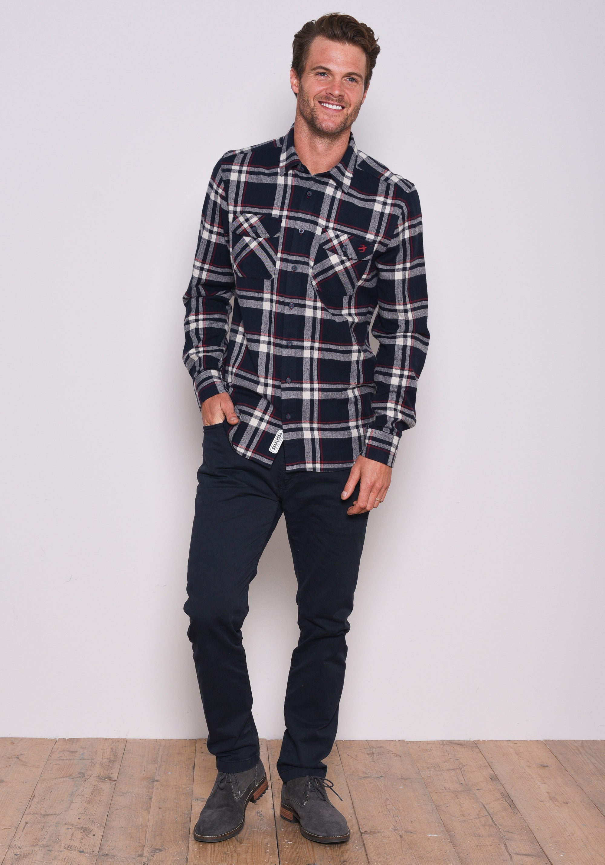 Navy Checked Flannel Shirt