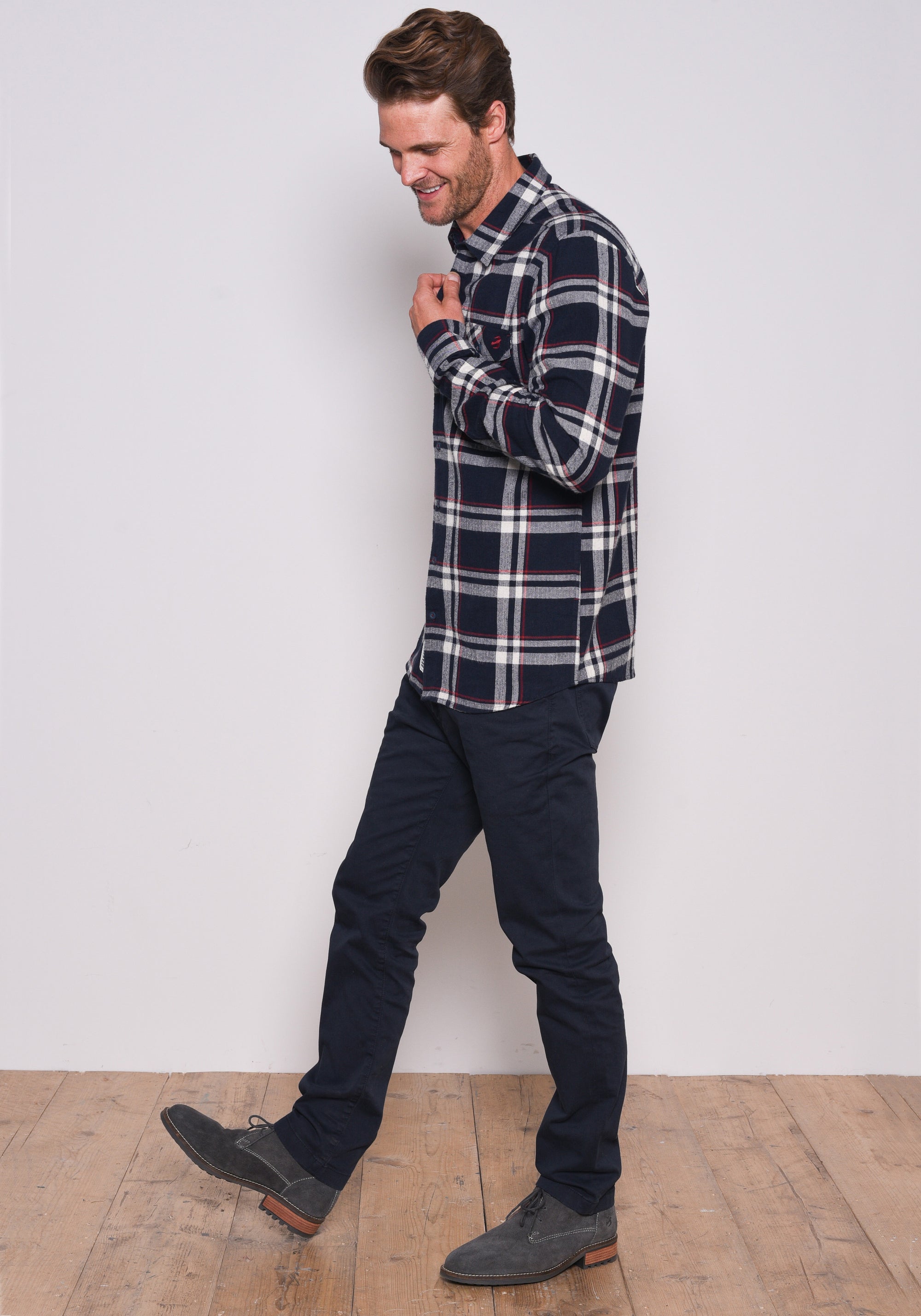 Navy Checked Flannel Shirt