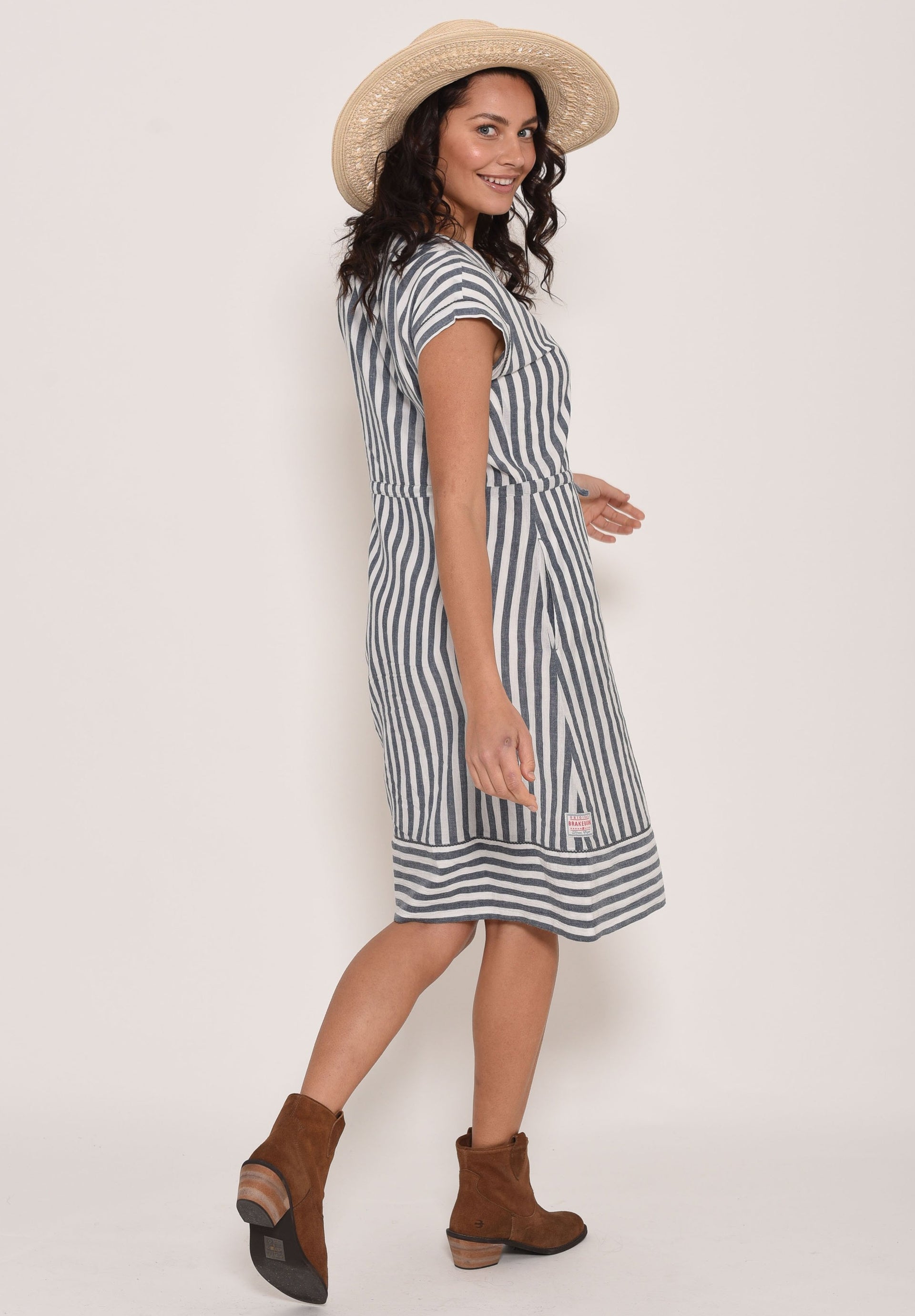 Woven Stripe Dress | White & Grey Striped Beach Dress